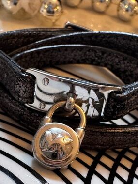 Michael Kors Metallic Gunmetal Triple Wrap Bracelet with Logo Padlock